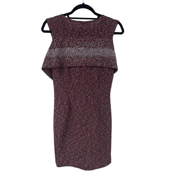 Kourosh Burgundy Metallic Beaded Cocktail Dress Womens 6 - Picture 8 of 8